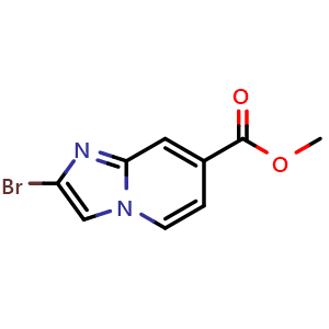 Chemical structure of methyl 2-bromoimidazo[1,2-a]pyridine-7-carboxylate , CAS 1935107-75-7, AChemBlock W163101