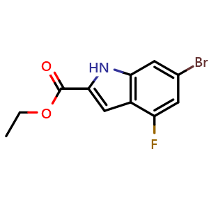Chemical structure of Ethyl 6-bromo-4-fluoro-1H-indole-2-carboxylate , CAS 396075-55-1, AChemBlock W163105