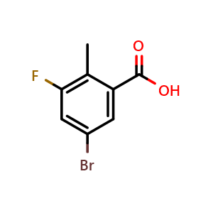 Chemical structure of 5-Bromo-3-fluoro-2-methylbenzoic acid , CAS 1427433-28-0, AChemBlock W163108
