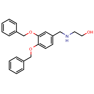 Chemical structure of 2-((3,4-Bis(benzyloxy)benzyl)amino)ethan-1-ol , CAS 500899-98-9, AChemBlock W163113