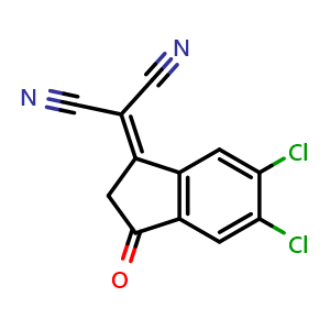 Chemical structure of 2-(5,6-Dichloro-3-oxo-2,3-dihydro-1H-inden-1-ylidene)malononitrile , CAS 2197167-50-1, AChemBlock W163143