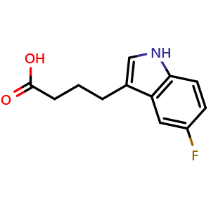 Chemical structure of 4-(5-Fluoro-1H-indol-3-yl)butanoic acid , CAS 319-72-2, AChemBlock W163150