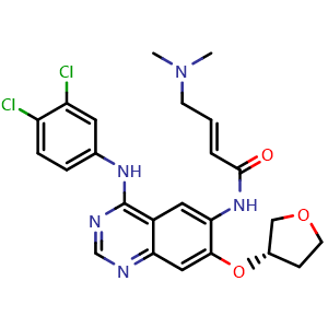 Chemical structure of (S,E)-N-(4-((3,4-Dichlorophenyl)amino)-7-((tetrahydrofuran-3-yl)oxy)quinazolin-6-yl)-4-(dimethylamino)but-2-enamide (Afatinib Impurity) , CAS 2223677-63-0, AChemBlock W163164