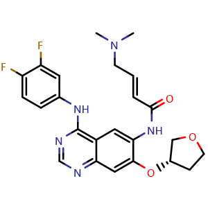 Chemical structure of (S,E)-N-(4-((3,4-Difluorophenyl)amino)-7-((tetrahydrofuran-3-yl)oxy)quinazolin-6-yl)-4-(dimethylamino)but-2-enamide (Afatinib Impurity) , CAS 2223677-62-9, AChemBlock W163165