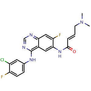 Chemical structure of (E)-N-(4-((3-Chloro-4-fluorophenyl)amino)-7-fluoroquinazolin-6-yl)-4-(dimethylamino)but-2-enamide (Afatinib Impurity) , CAS 2170273-17-1, AChemBlock W163171