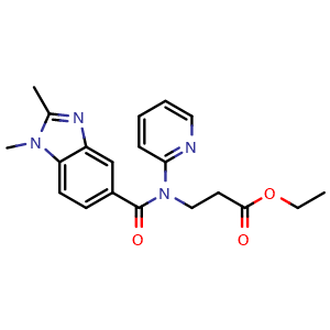 Chemical structure of Ethyl 3-(1,2-dimethyl-N-(pyridin-2-yl)-1H-benzo[d]imidazole-5-carboxamido)propanoate (Dabigatran Impurity) , CAS 1456889-80-7, AChemBlock W163188