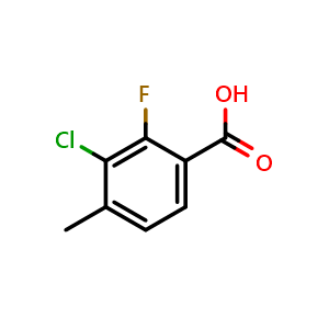 Chemical structure of 3-Chloro-2-fluoro-4-methylbenzoic acid , CAS 1427416-06-5, AChemBlock W163198