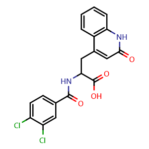 Chemical structure of 2-(3,4-Dichlorobenzamido)-3-(2-oxo-1,2-dihydroquinolin-4-yl)propanoic acid (Rebamipide Impurity) , CAS 90098-08-1, AChemBlock W163237