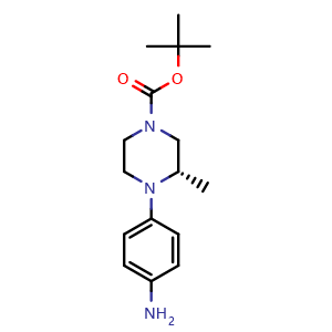 Chemical structure of tert-Butyl (S)-4-(4-aminophenyl)-3-methylpiperazine-1-carboxylate , CAS 1638251-84-9, AChemBlock W163240