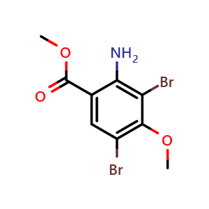 Chemical structure of Methyl 2-amino-3,5-dibromo-4-methoxybenzoate , CAS 2092263-35-7, AChemBlock W163261