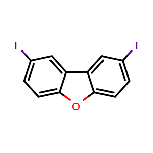 Chemical structure of 2,8-Diiododibenzofuran , CAS 5943-11-3, AChemBlock W163312
