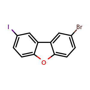 Chemical structure of 2-Bromo-8-iodo-dibenzofuran , CAS 916435-41-1, AChemBlock W163313