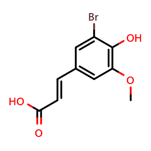 Chemical structure of 3-(3-Bromo-4-hydroxy-5-methoxyphenyl)acrylic acid , CAS 6948-33-0, AChemBlock W163332
