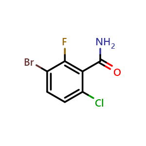 Chemical structure of 2-Chloro-5-bromo-6-fluorobenzamide , CAS 702640-52-6, AChemBlock W163340