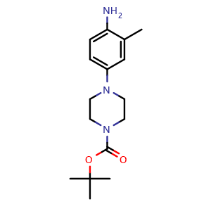 Chemical structure of Tert-butyl 4-(4-amino-3-methylphenyl)piperazine-1-carboxylate , CAS 301672-89-9, AChemBlock W163348