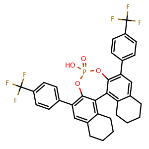 Chemical structure of (11bS)-4-Hydroxy-2,6-bis(4-(trifluoromethyl)phenyl)-8,9,10,11,12,13,14,15-octahydrodinaphtho[2,1-d:1',2'-f][1,3,2]dioxaphosphepine 4-oxide , CAS 2635339-84-1, AChemBlock W163359