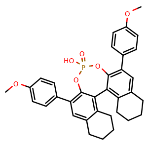 Chemical structure of (11bS)-4-Hydroxy-2,6-bis(4-methoxyphenyl)-8,9,10,11,12,13,14,15-octahydrodinaphtho[2,1-d:1',2'-f][1,3,2]dioxaphosphepine 4-oxide , CAS 2635339-85-2, AChemBlock W163362