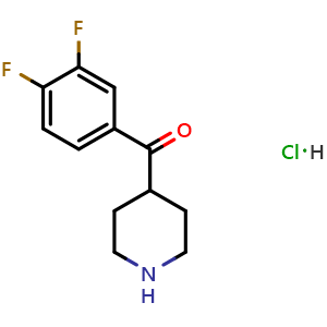 Chemical structure of (3,4-Difluorophenyl)(piperidin-4-yl)methanonehydrochloride , CAS 140235-26-3, AChemBlock W163390