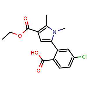 Chemical structure of 4-Chloro-2-(4-(ethoxycarbonyl)-1,5-dimethyl-1H-pyrrol-2-yl)benzoic acid , CAS 1644543-61-2, AChemBlock W163407