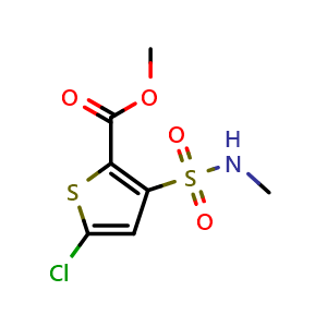 Chemical structure of Methyl 5-chloro-3-[(methylamino)sulfonyl]-thiophene-2-carboxylate (Lornoxicam Impurity) , CAS 70374-37-7, AChemBlock W163415