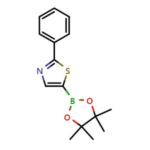 Chemical structure of 2-Phenyl-5-(4,4,5,5-tetramethyl-1,3,2-dioxaborolan-2-yl)thiazole , CAS 1225053-32-6, AChemBlock W163467