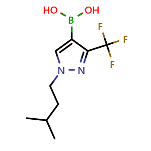 Chemical structure of 1-Isopentyl-3-(trifluoromethyl)pyrazole-4-boronic acid , CAS 2377609-86-2, AChemBlock W163476