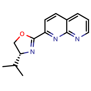 Chemical structure of (R)-4-Isopropyl-2-(1,8-naphthyridin-2-yl)-4,5-dihydrooxazole , CAS 2757082-67-8, AChemBlock W163519