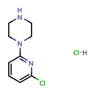 Chemical structure of 1-(6-Chloropyridin-2-yl)piperazine hydrochloride , CAS 95884-49-4, AChemBlock W163549