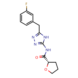 Chemical structure of (S)-N-(5-(3-Fluorobenzyl)-4H-1,2,4-triazol-3-yl)tetrahydrofuran-2-carboxamide , CAS 1645486-93-6, AChemBlock W163555