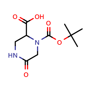 Chemical structure of 1-(Tert-butoxycarbonyl)-5-oxopiperazine-2-carboxylic acid , CAS 1246553-28-5, AChemBlock W163559