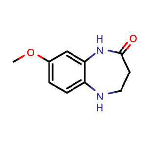 Chemical structure of 8-Methoxy-1,3,4,5-tetrahydro-2H-benzo[b][1,4]diazepin-2-one , CAS 36093-58-0, AChemBlock W163560