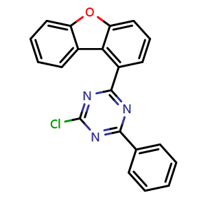 Chemical structure of 2-Chloro-4-(1-dibenzofuranyl)-6-phenyl-1,3,5-triazine , CAS 1883265-32-4, AChemBlock W163573