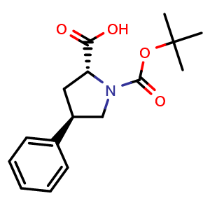 Chemical structure of (2R,4R)-1-tert-butoxycarbonyl-4-phenyl-pyrrolidine-2-carboxylic acid , CAS 158567-91-0, AChemBlock W163577