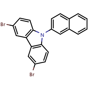 Chemical structure of 3,6-Dibromo-9-(naphthalen-2-yl)-9H-carbazole , CAS 1221237-83-7, AChemBlock W163604