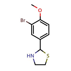 Chemical structure of 2-(3-Bromo-4-methoxyphenyl)thiazolidine , CAS 312732-76-6, AChemBlock W163670