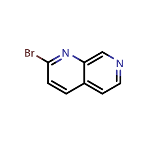Chemical structure of 2-Bromo-1,7-naphthyridine , CAS 54920-83-1, AChemBlock W163715