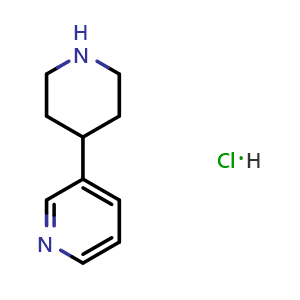 Chemical structure of 3-(Piperidin-4-yl)pyridine hydrochloride , CAS 690261-73-5, AChemBlock W163721
