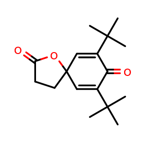 Chemical structure of 7,9-Di-tert-butyl-1-oxaspiro[4 5]deca-6,9-diene-2,8-dione , CAS 82304-66-3, AChemBlock W163784