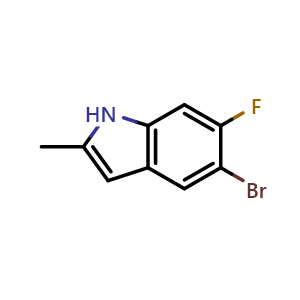 Chemical structure of 5-Bromo-6-fluoro-2-methyl-1H-indole , CAS 1427363-52-7, AChemBlock W163816