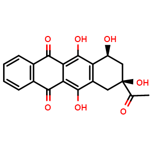 Chemical structure of (7S,9S)-9-Acetyl-6,7,9,11-tetrahydroxy-7,8,9,10-tetrahydrotetracene-5,12-dione , CAS 60660-75-5, AChemBlock W163836