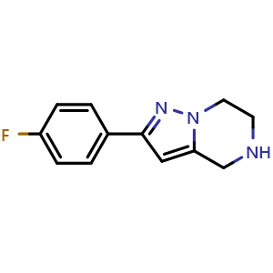 Chemical structure of 2-(4-Fluorophenyl)-4,5,6,7-tetrahydropyrazolo[1,5-a]pyrazine , CAS 1250444-39-3, AChemBlock W163849
