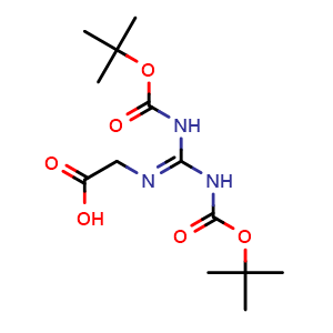 Chemical structure of 2-((2,2,10,10-Tetramethyl-4,8-dioxo-3,9-dioxa-5,7-diazaundecan-6-ylidene)amino)acetic acid , CAS 158478-76-3, AChemBlock W163898