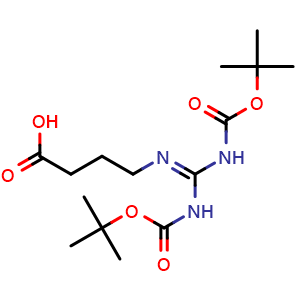 Chemical structure of 4-((2,2,10,10-Tetramethyl-4,8-dioxo-3,9-dioxa-5,7-diazaundecan-6-ylidene)amino)butanoic acid , CAS 369399-56-4, AChemBlock W163899