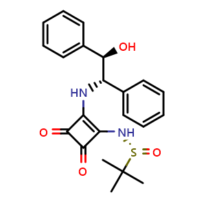 Chemical structure of (R)-N-(2-(((1S,2R)-2-Hydroxy-1,2-diphenylethyl)amino)-3,4-dioxocyclobut-1-en-1-yl)-2-methylpropane-2-sulfinamide , AChemBlock W163918