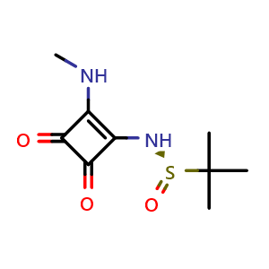 Chemical structure of (R)-2-Methyl-N-(2-(methylamino)-3,4-dioxocyclobut-1-en-1-yl)propane-2-sulfinamide , CAS 2937299-57-3, AChemBlock W163919