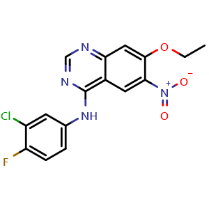 Chemical structure of N-(3-Chloro-4-fluorophenyl)-7-ethoxy-6-nitroquinazolin-4-amine (Afatinib Impurity) , CAS 1360430-70-1, AChemBlock W164009