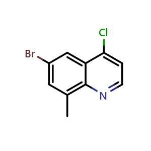 Chemical structure of 6-Bromo-4-chloro-8-methylquinoline , CAS 1086062-90-9, AChemBlock W164020