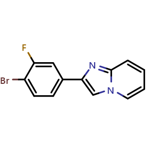 Chemical structure of 2-(4-Bromo-3-fluorophenyl)imidazo[1,2-a]pyridine , CAS 475992-39-3, AChemBlock W164021