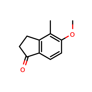 Chemical structure of 5-Methoxy-4-methyl-2,3-dihydro-1H-inden-1-one , CAS 28596-58-9, AChemBlock W164032
