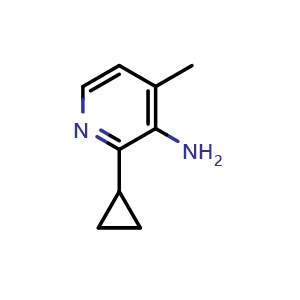 Chemical structure of 2-Cyclopropyl-4-methylpyridin-3-amine , CAS 1211399-76-6, AChemBlock W164038